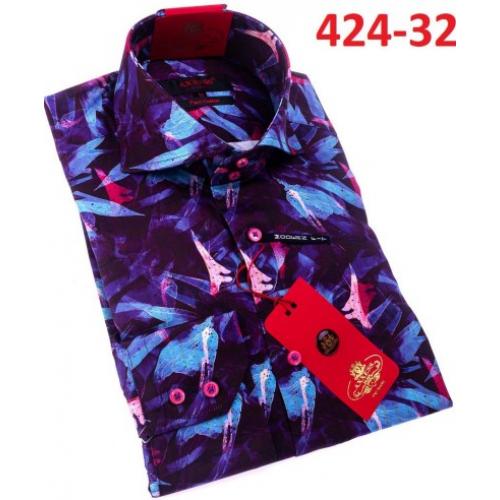 Axxess  Blue / Pink Multi Cotton Modern Fit Dress Shirt With Button Cuff 424-32